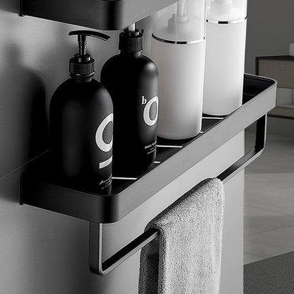 Stylish Bathroom Accessory Set in Matte Black with Stainless Steel Shelves