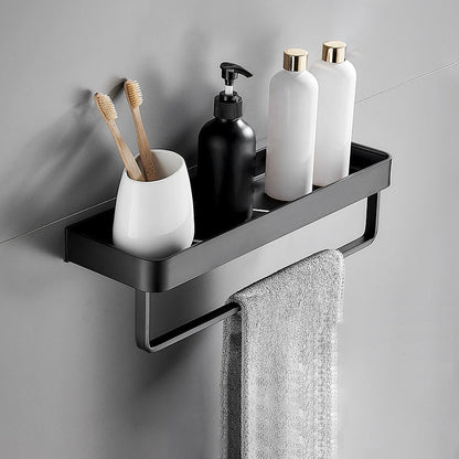 Stylish Bathroom Accessory Set in Matte Black with Stainless Steel Shelves