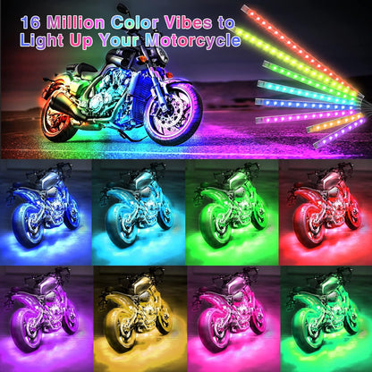 12-Piece Waterproof RGB LED Light Strip Kit for Motorcycles with Brake and Turn Signals