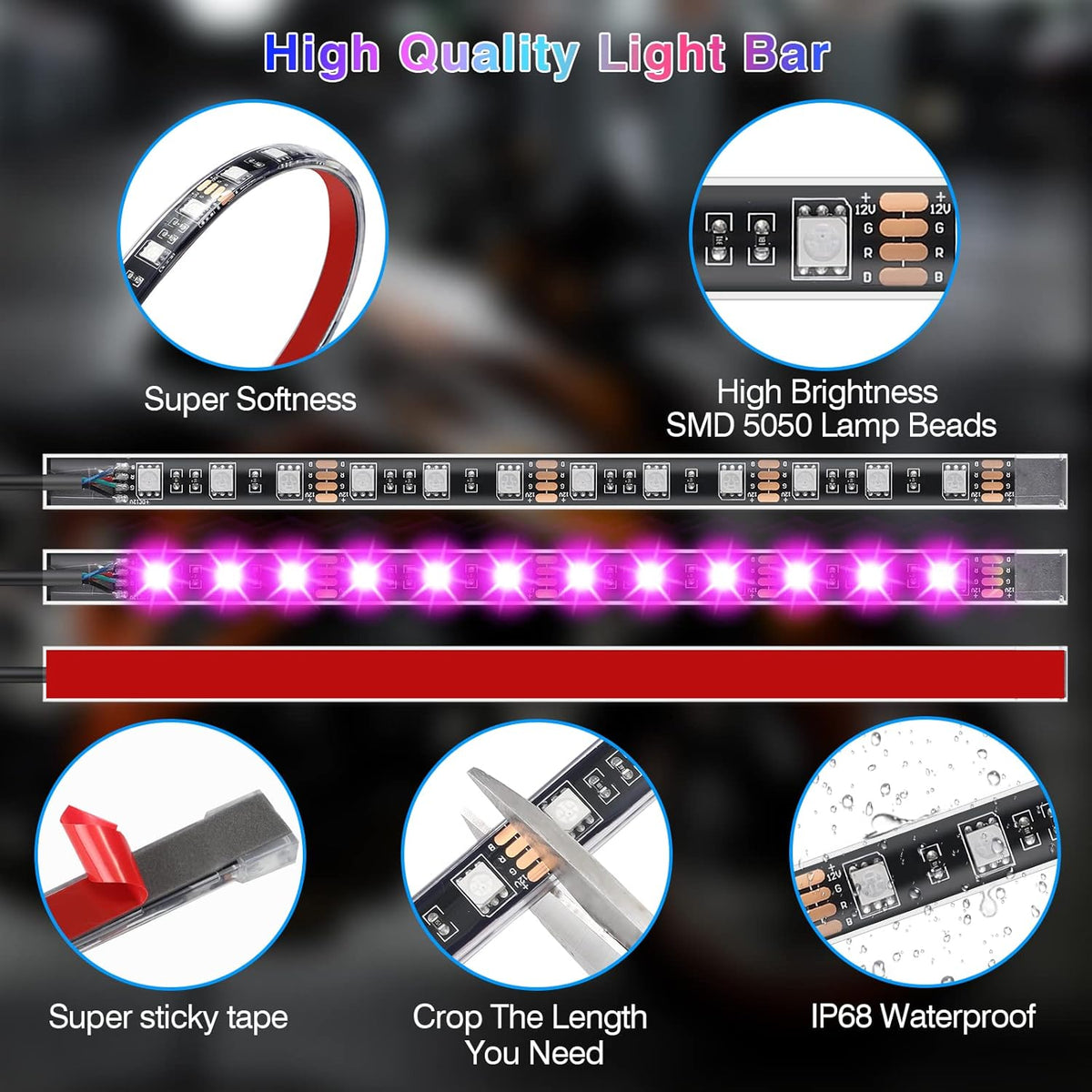 12-Piece Waterproof RGB LED Light Strip Kit for Motorcycles with Brake and Turn Signals