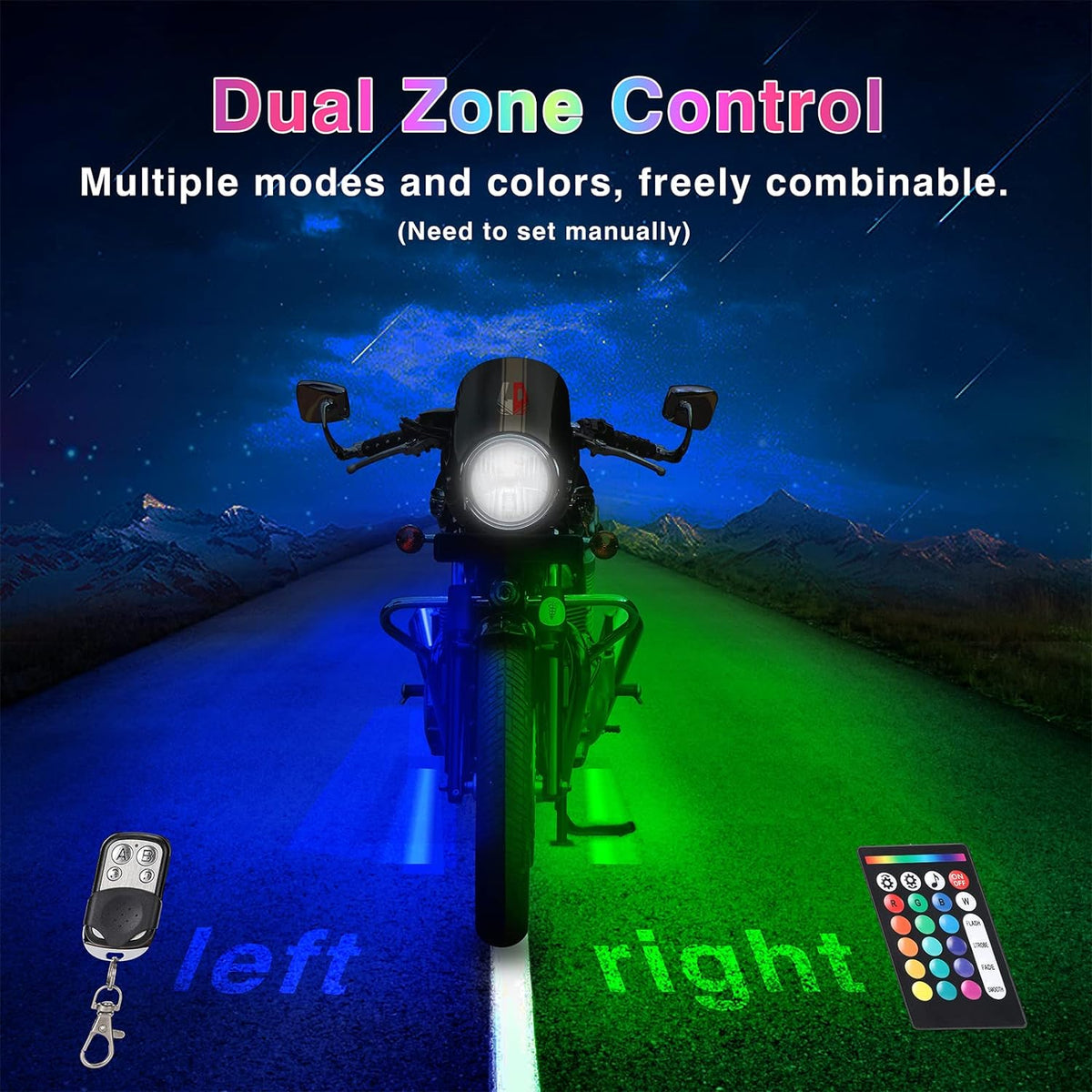 12-Piece Waterproof RGB LED Light Strip Kit for Motorcycles with Brake and Turn Signals