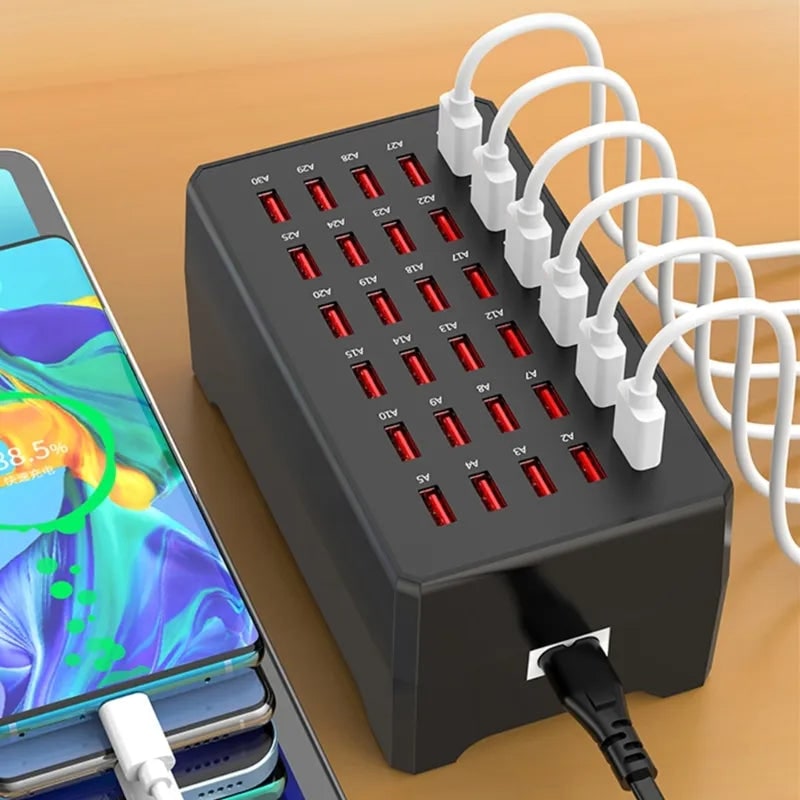30-Port USB Charging Hub with Smart Cooling – Compact Power Station