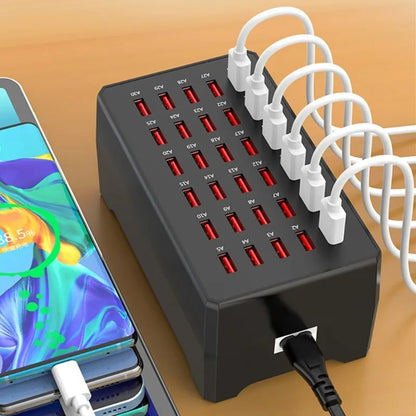 30-Port USB Charging Hub with Smart Cooling – Compact Power Station