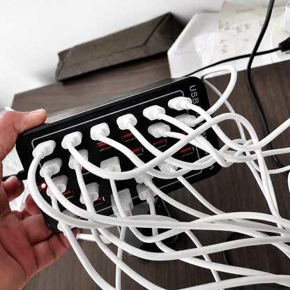 30-Port USB Charging Hub with Smart Cooling – Compact Power Station
