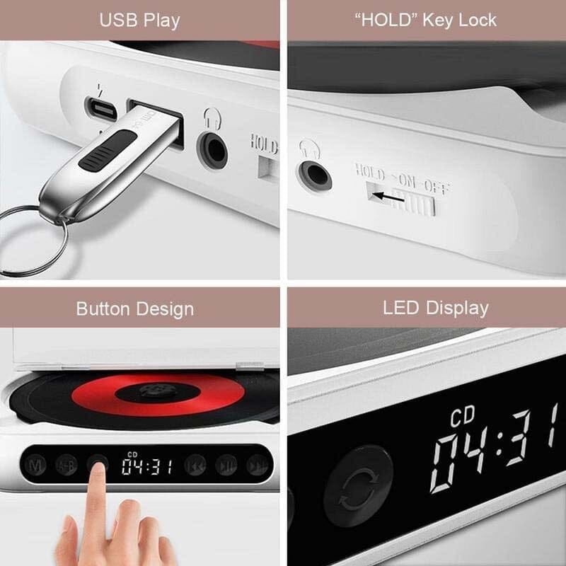 Portable Bluetooth CD Player with Extended Battery Life – Compact Design for Travel
