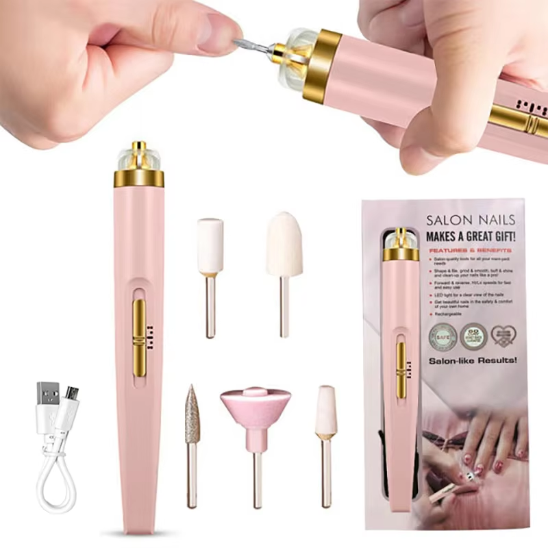 Electric Nail Polisher with Built-in Light – 5-in-1 Portable Manicure Tool