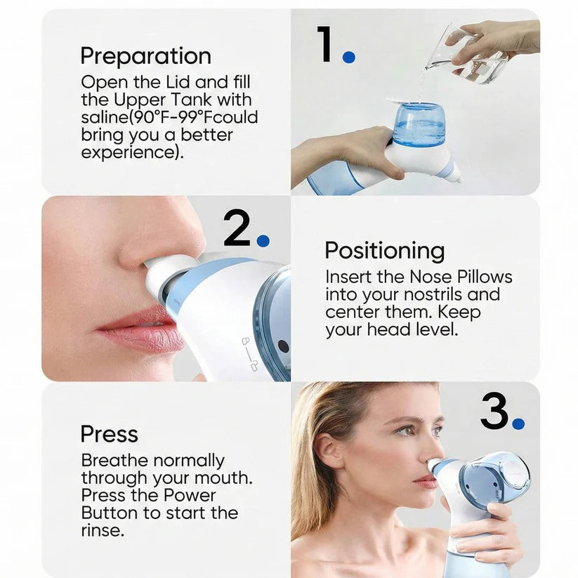 Rechargeable Nasal Rinse Device with Gentle Pulses for Congestion Relief