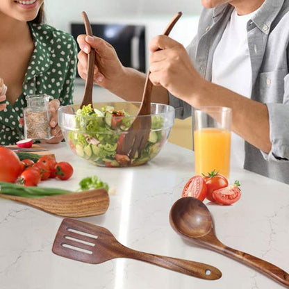 8-Piece Essential Cooking Utensil Set in Natural Teak Wood