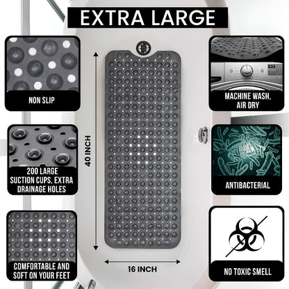 Durable Bath Mat with 200 Suction Cups for Kids and Seniors Safety