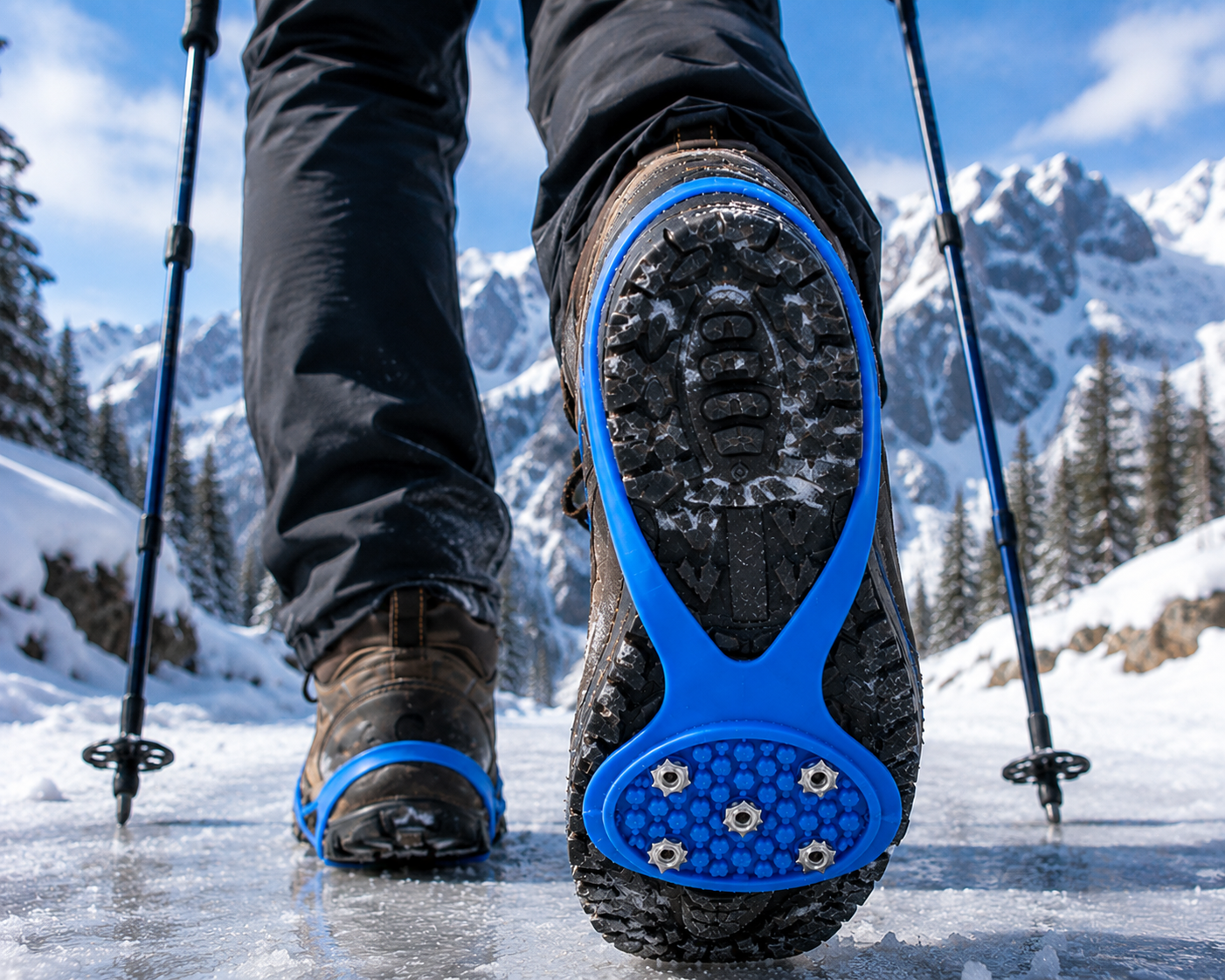 Non-Slip Spikes for Footwear - Ice Crampons with 5 Steel Claws for Hiking and Fishing