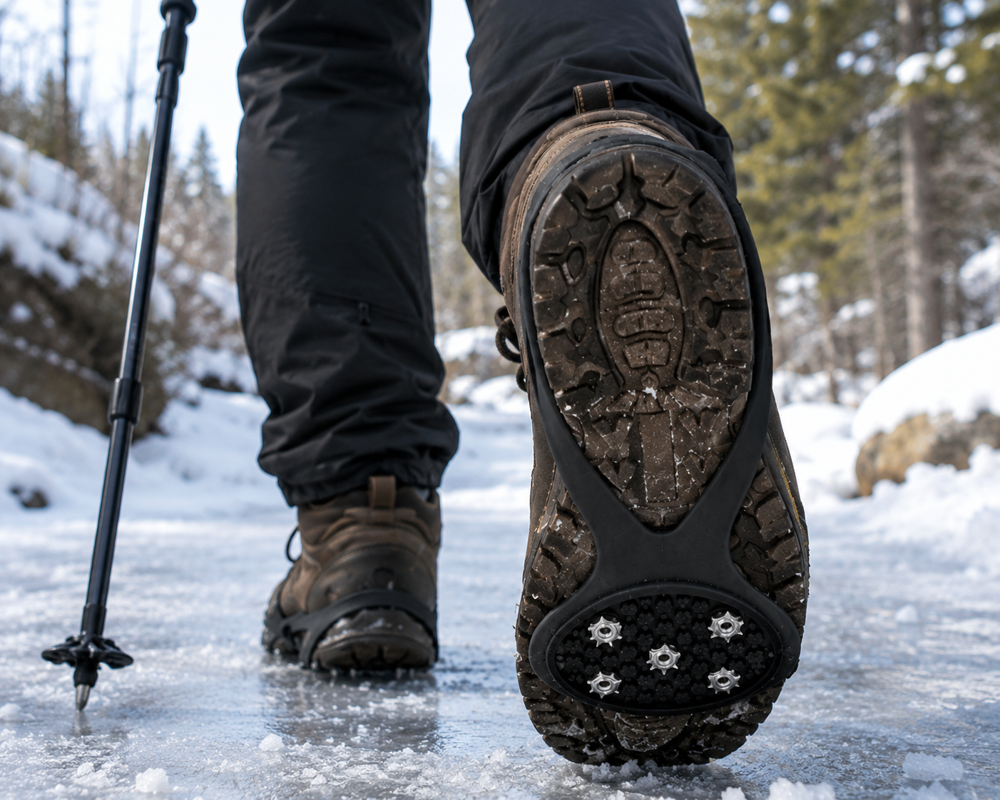 Non-Slip Spikes for Footwear - Ice Crampons with 5 Steel Claws for Hiking and Fishing