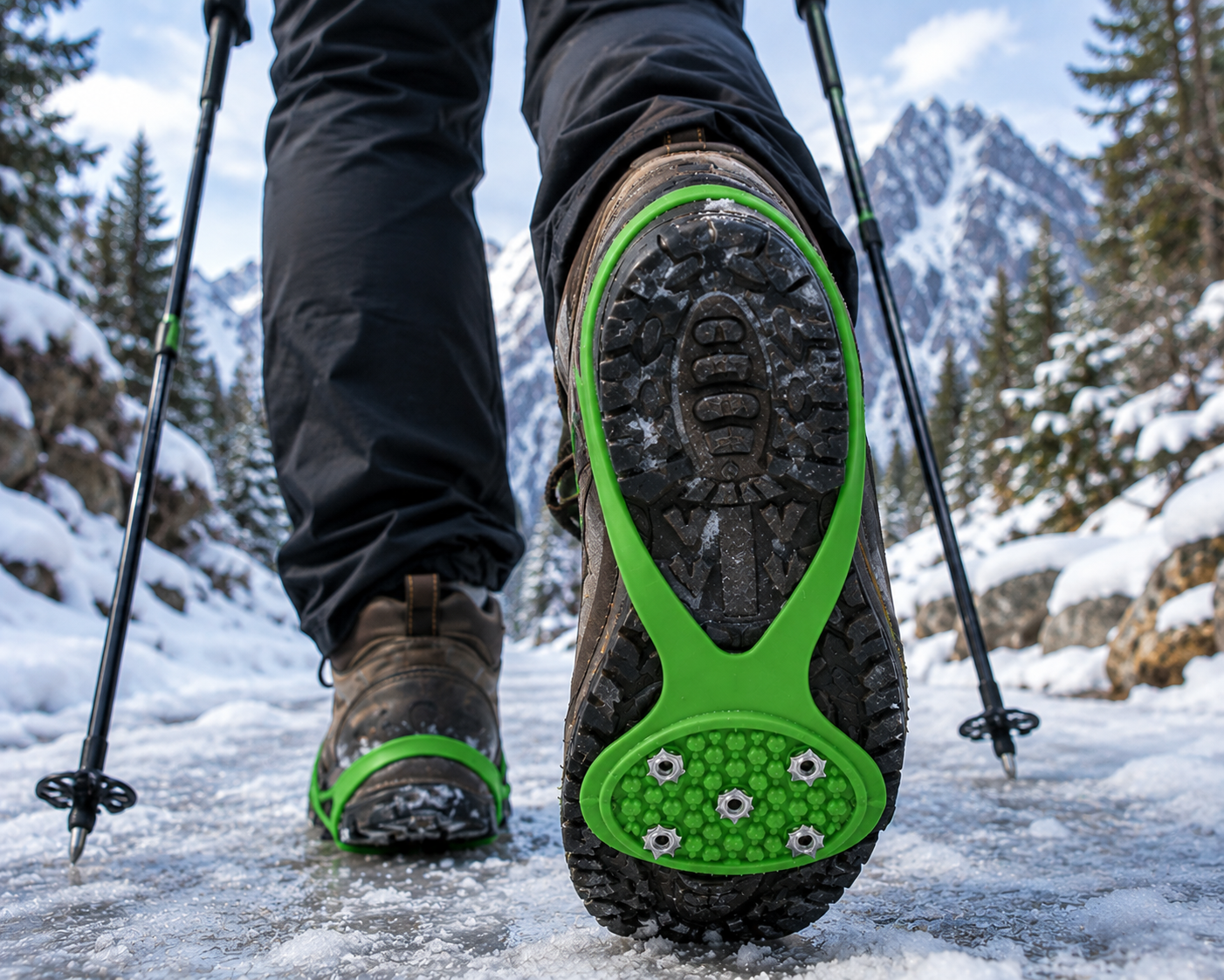 Non-Slip Spikes for Footwear - Ice Crampons with 5 Steel Claws for Hiking and Fishing