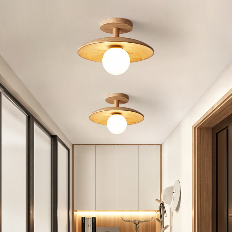 Elegant Wooden Semi-Flush Mount Ceiling Light in Nordic Style