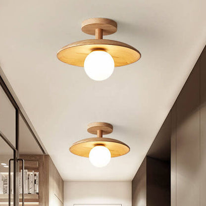 Elegant Wooden Semi-Flush Mount Ceiling Light in Nordic Style