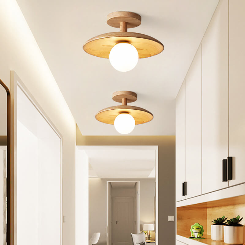 Elegant Wooden Semi-Flush Mount Ceiling Light in Nordic Style