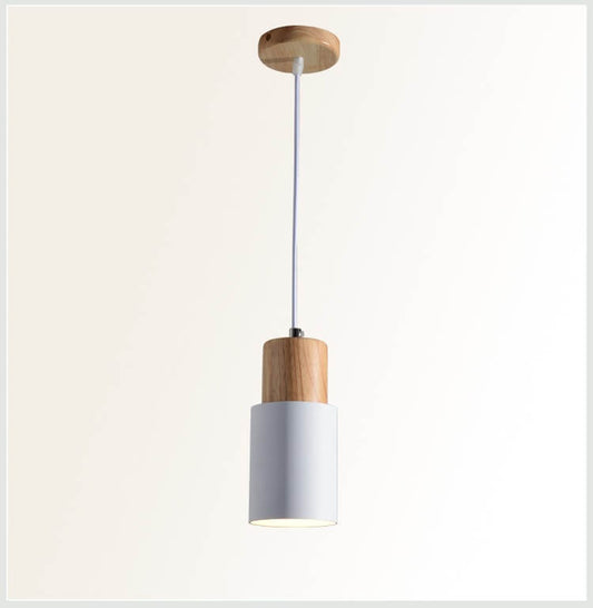Adjustable Cylinder Pendant Light with Wood Accents | Modern Minimalist Design