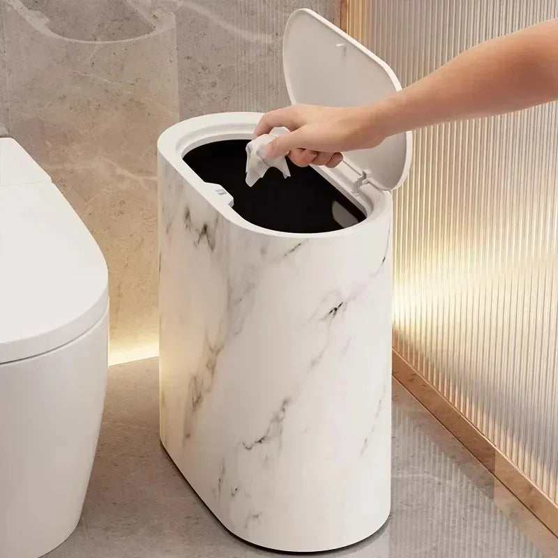 Stylish Kitchen Trash Bin with Odor-Sealing Lid – Space-Saving Marble Design