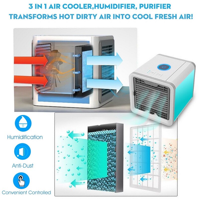 Compact Air Chiller with Humidifier and Purification Features, 500ml Capacity