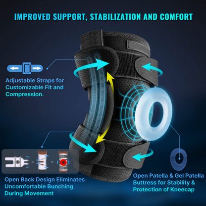 Adjustable Knee Support Brace with Removable Aluminum Struts and Gel Padding