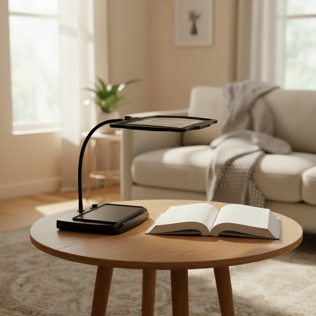 LED Floor Lamp with 3X Magnifying Lens & Adjustable Gooseneck for Hands-Free Use