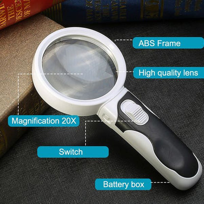 20X LED Magnifier Glass for Improved Clarity in Reading Small Print
