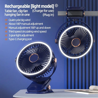 Portable Rechargeable Clip-On Cooling Fan with Adjustable Airflow