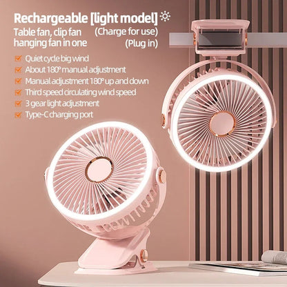 Portable Rechargeable Clip-On Cooling Fan with Adjustable Airflow
