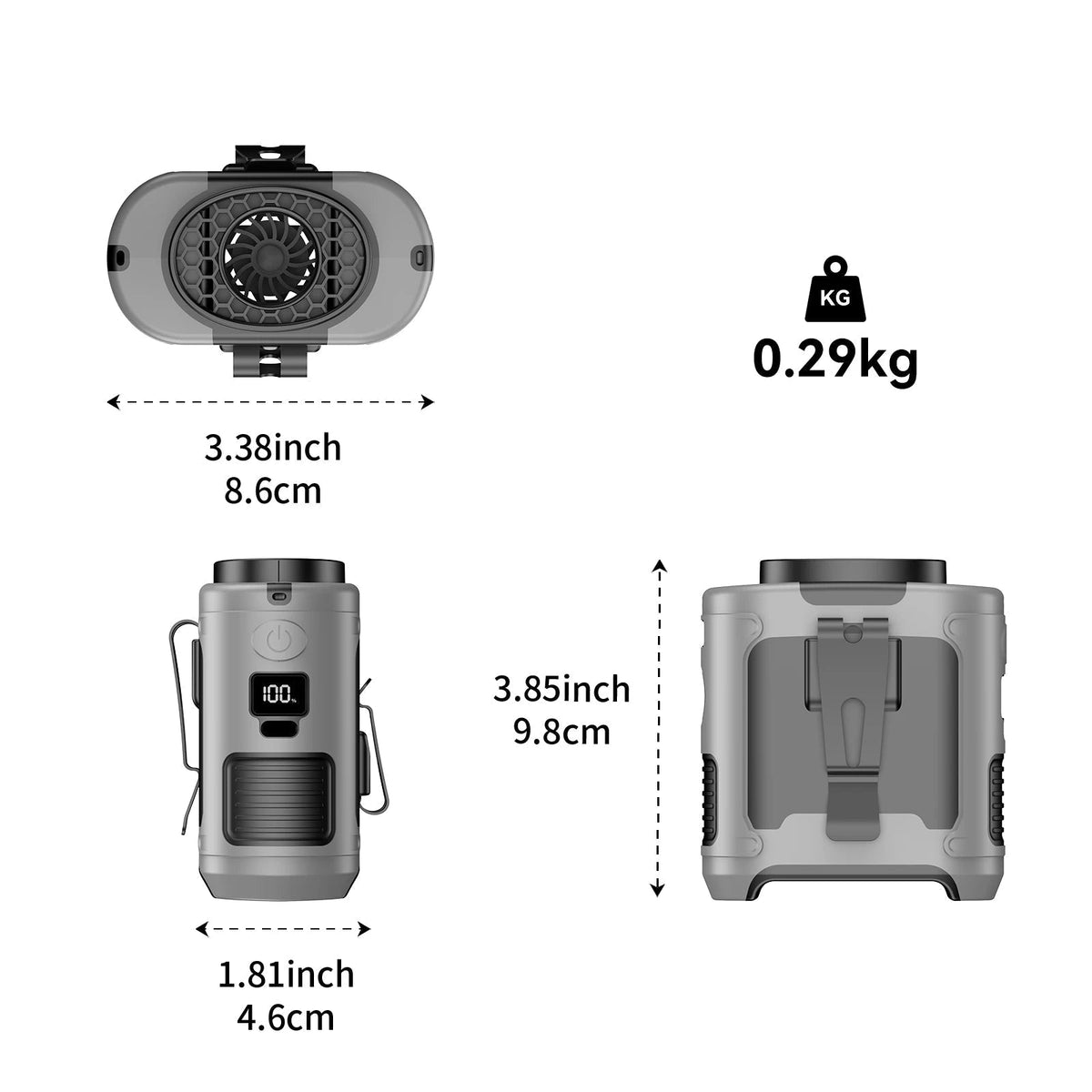 Portable Waist Fan with 10000mAh Battery and LED Light for Outdoor Use
