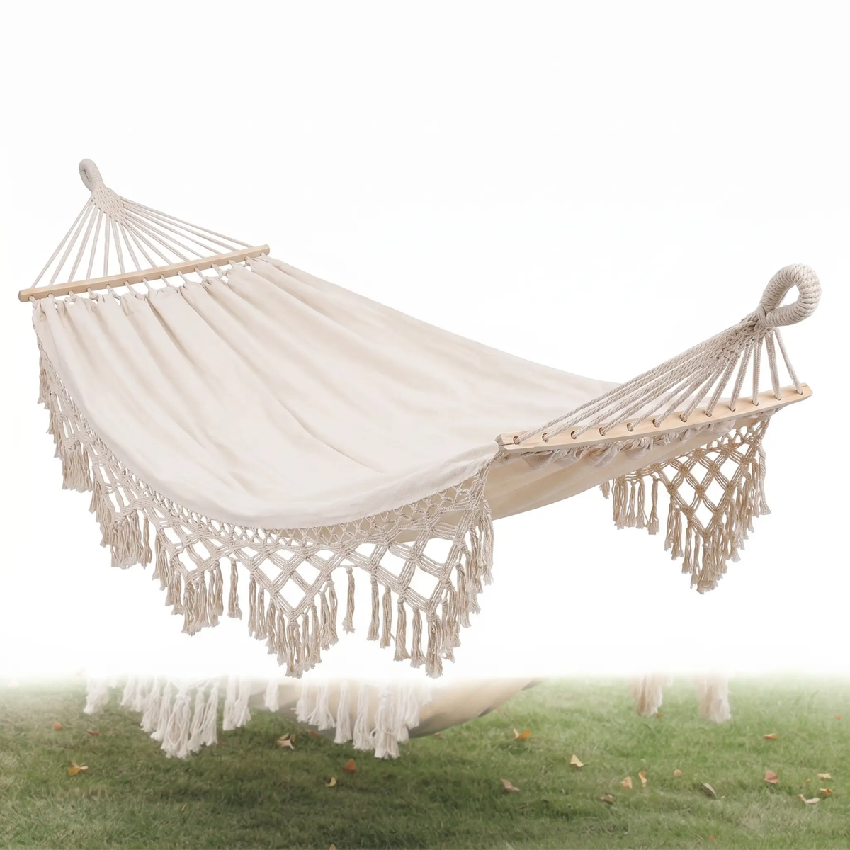 Portable Double Hammock with Removable Spreader Bar – Cotton Canvas