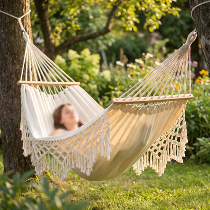 Portable Double Hammock with Removable Spreader Bar – Cotton Canvas