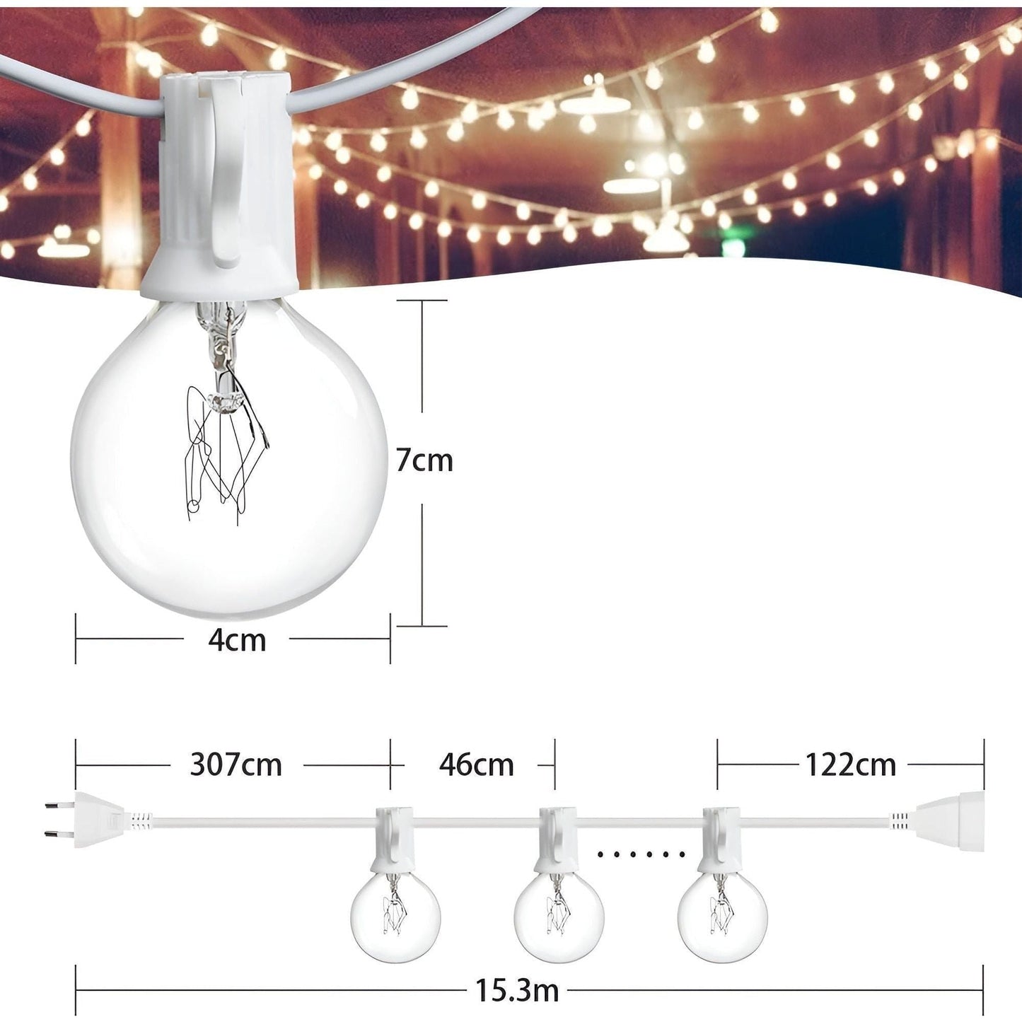 Waterproof Outdoor String Lights – Energy Efficient Warm White LED Bulbs