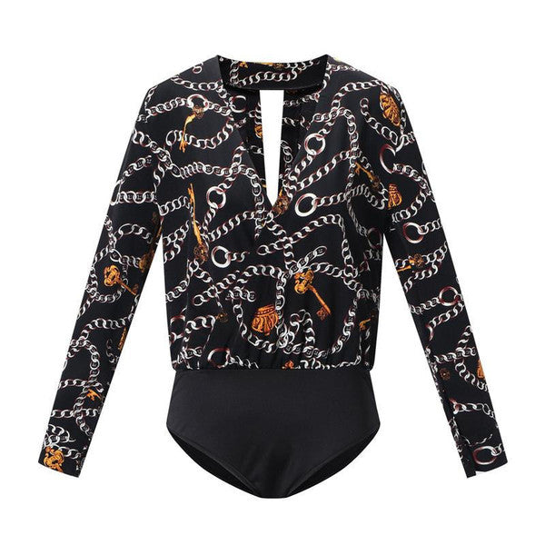 Women’s Long Sleeve Bodysuit in Red, Black, and Beige – Sizes S to XL