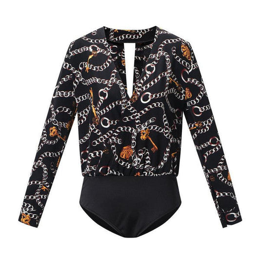 Women’s Long Sleeve Bodysuit in Red, Black, and Beige – Sizes S to XL