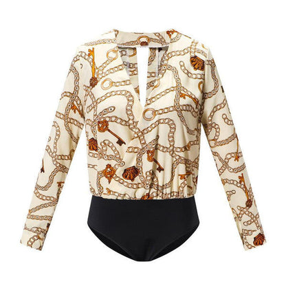 Women’s Long Sleeve Bodysuit in Red, Black, and Beige – Sizes S to XL