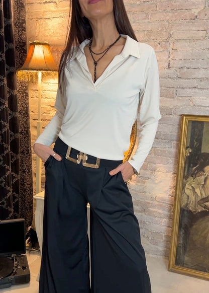 Chic V-Neck Polo Top with Short Sleeves for Women