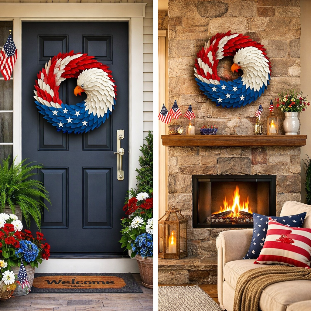 Evergreen Wall Decor with Patriotic Eagle Wreath for Home Style