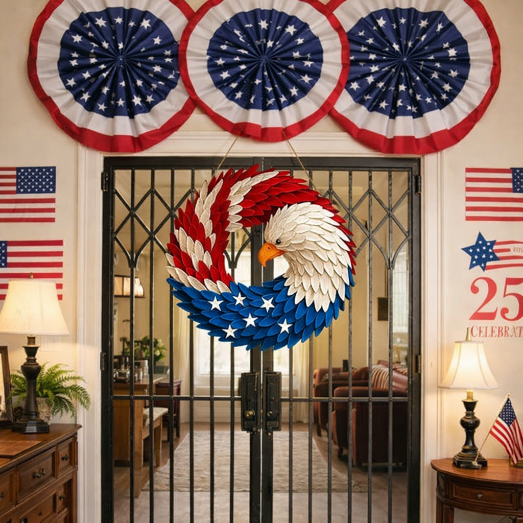 Evergreen Wall Decor with Patriotic Eagle Wreath for Home Style