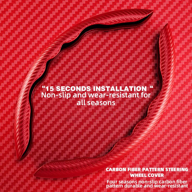 Non-Slip Carbon Fiber Steering Wheel Cover in Black and Red, 1.7mm Fit