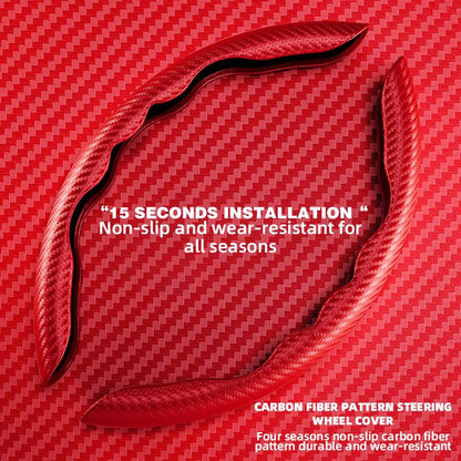 Non-Slip Carbon Fiber Steering Wheel Cover in Black and Red, 1.7mm Fit