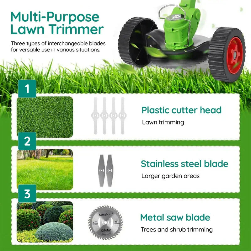 24V Cordless Grass Cutter with Telescopic Handle and Three Blades