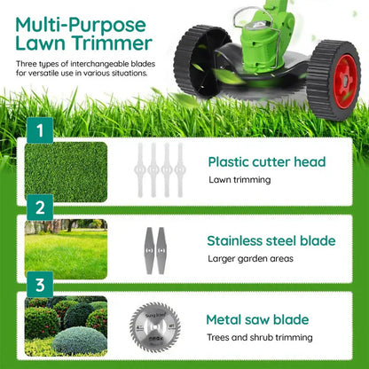 24V Cordless Grass Cutter with Telescopic Handle and Three Blades