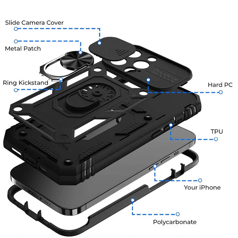 Durable Phone Case with Kickstand & Privacy Camera Shield