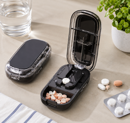 Compact Tablet Splitter with Adjustable Slot and Storage – Portable Pill Cutter