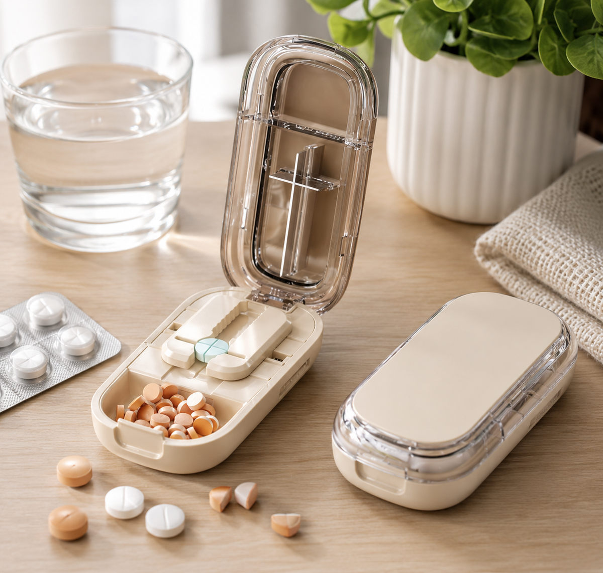 Compact Tablet Splitter with Adjustable Slot and Storage – Portable Pill Cutter