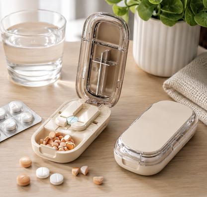 Compact Tablet Splitter with Adjustable Slot and Storage – Portable Pill Cutter
