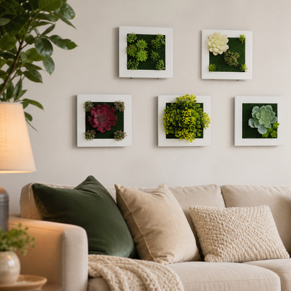 Wall Art Frame with 5 Faux Plants for Home Decor