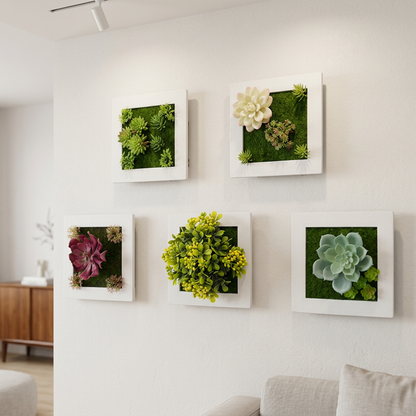 Wall Art Frame with 5 Faux Plants for Home Decor