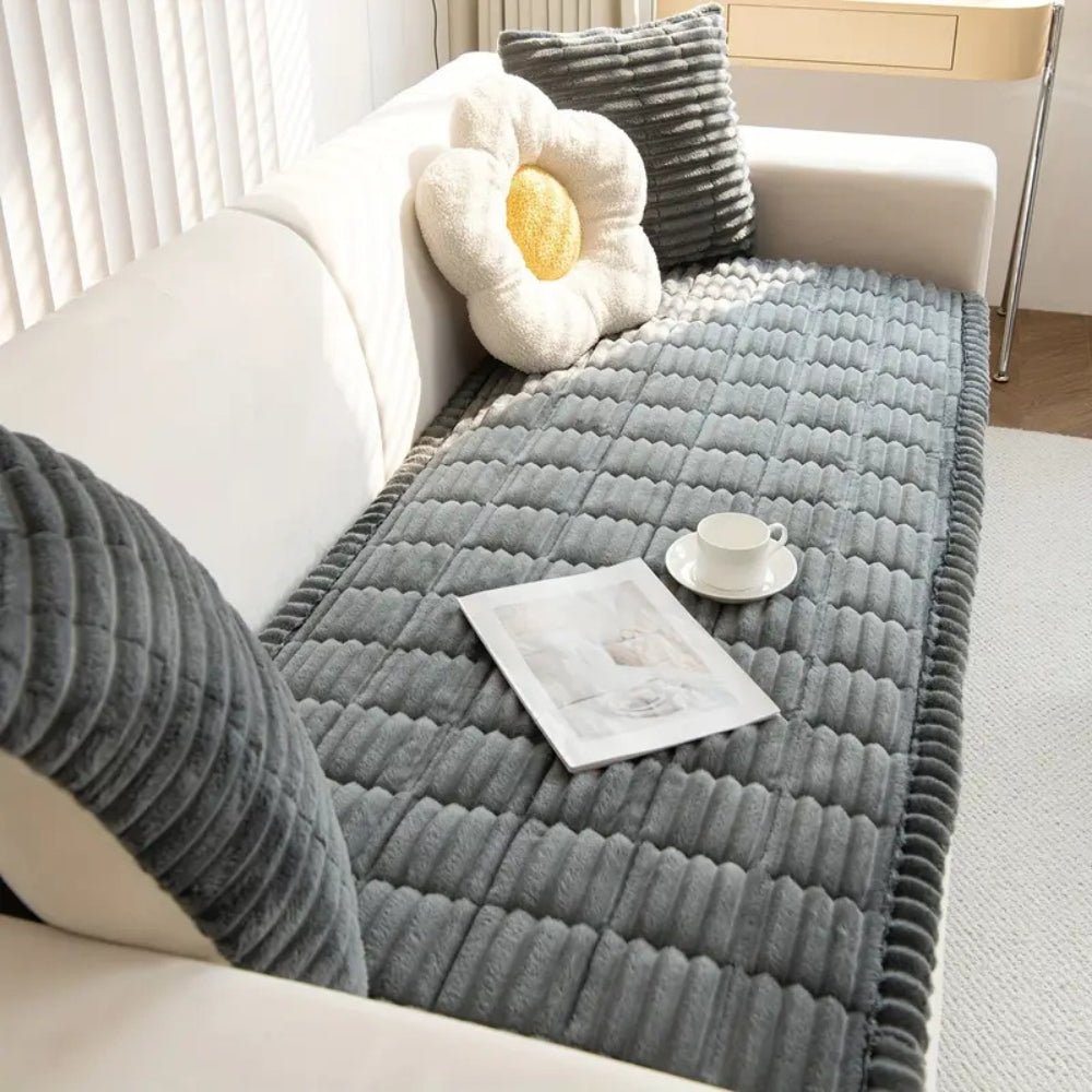 Textured Sofa Slipcover with Pleated Edges