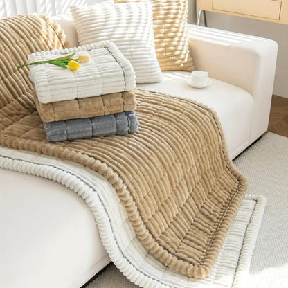 Textured Sofa Slipcover with Pleated Edges