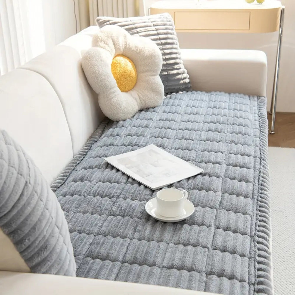 Textured Sofa Slipcover with Pleated Edges